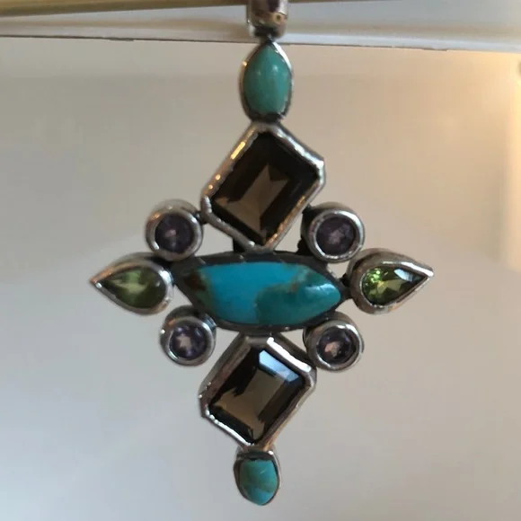 Turquoise Amethyst Peridot Topaz Sterling Silver Pendant - Picture 10 of 11
